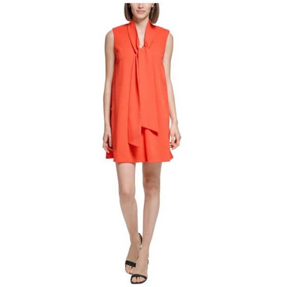 Calvin Klein 🧡 Scuba Crepe Trapeze Dress w/ Neck Tie, Orange, size 8 - Picture 1 of 8
